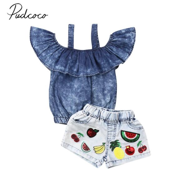 2019 baby summer clothing 1-6y infant kid baby girls denim clothes sets ruffles off shoulder fruits shorts bottoms outfits, White
2019 baby summer clothing 1-6y infant kid baby girls denim clothes sets ruffles off shoulder fruits shorts bottoms outfits, White