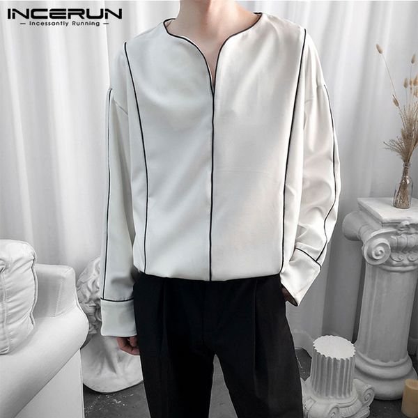 men's casual shirts 2021 fashion men shirt high street v neck korean long sleeve brand blouse color-block loose chic camisa masculina i, White;black
men's casual shirts 2021 fashion men shirt high street v neck korean long sleeve brand blouse color-block loose chic camisa masculina i, White;black
