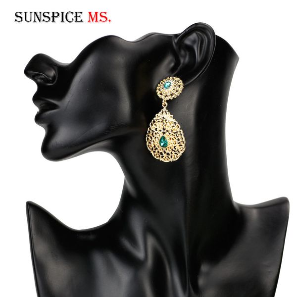 sunspicems fashion moroccan caftan wedding gold earring red green black crystal drop earring arabic ethnic bridal jewelry gift, Silver 
sunspicems fashion moroccan caftan wedding gold earring red green black crystal drop earring arabic ethnic bridal jewelry gift, Silver
