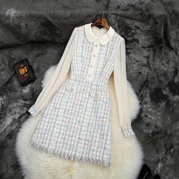 new fashion 2019 designer runway dress women's long sleeve peter pan collar patchwork tweed dress, Black;gray
new fashion 2019 designer runway dress women's long sleeve peter pan collar patchwork tweed dress, Black;gray