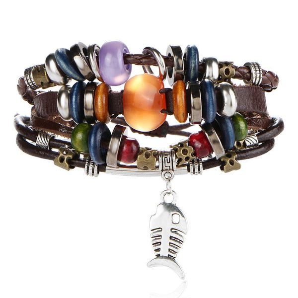 new european and american retro multi-layer small fish bone leather bracelet woven beaded handmade bracelet jewelry wholesale, Golden;silver
new european and american retro multi-layer small fish bone leather bracelet woven beaded handmade bracelet jewelry wholesale, Golden;silver