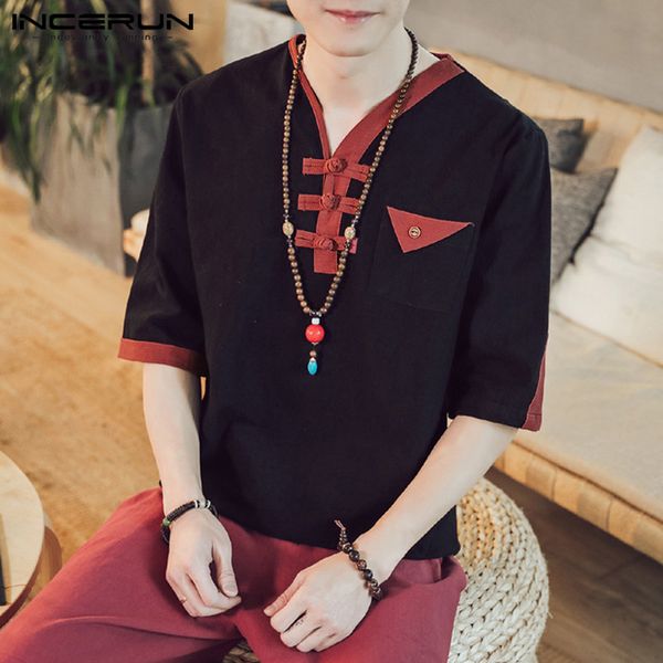 incerun 2020 men casual shirts cotton half sleeve casual retro v neck camisas hombre color-block chinese style shirt streetwear, White;black
incerun 2020 men casual shirts cotton half sleeve casual retro v neck camisas hombre color-block chinese style shirt streetwear, White;black