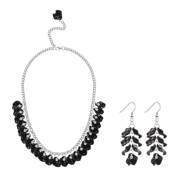stylish black rose petal necklace set silver alloy black drop earring autumn winter sweater chain lady senior party accessories
stylish black rose petal necklace set silver alloy black drop earring autumn winter sweater chain lady senior party accessories