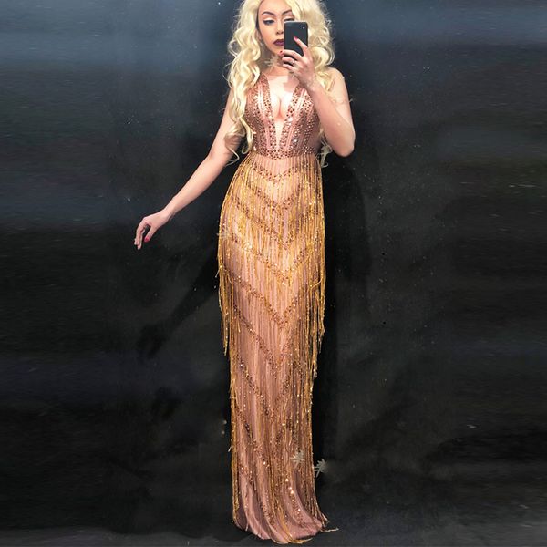 summer long dress female party wear gold tassel costume women performance birthday celebrate dresses evening outfit dl2278, Black;red
summer long dress female party wear gold tassel costume women performance birthday celebrate dresses evening outfit dl2278, Black;red