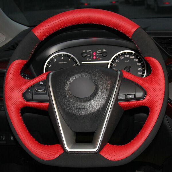 hand seam red leather black suede steering wheel cover for nissan lannia 2015 maxima 2016
hand seam red leather black suede steering wheel cover for nissan lannia 2015 maxima 2016