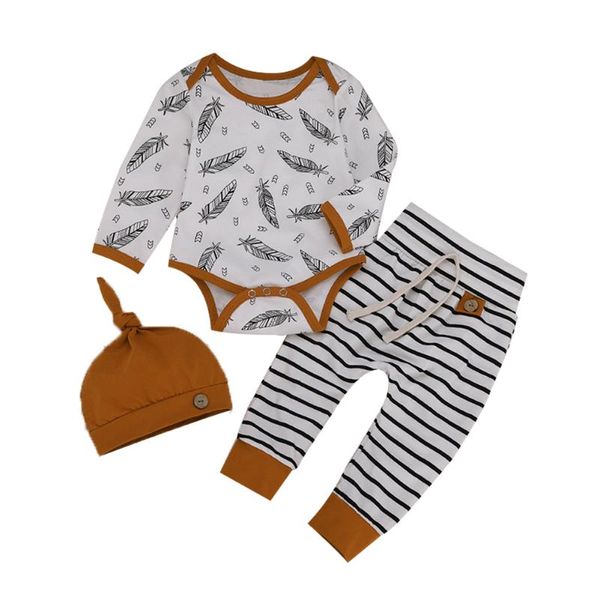 2020 baby spring autumn clothing 3pcs toddler kids baby girl boy clothes feather romper striped pants hat outfit set, White
2020 baby spring autumn clothing 3pcs toddler kids baby girl boy clothes feather romper striped pants hat outfit set, White