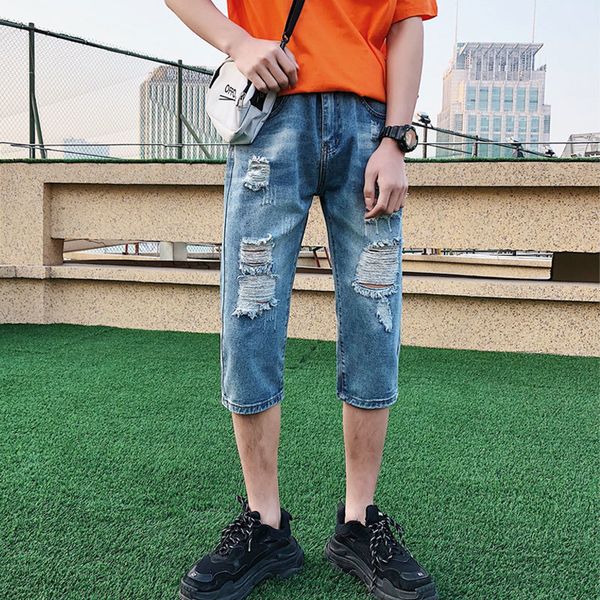 summer jeans men's slim fashion washed solid color casual hole jean pants men streetwear wild hip hop straight denim pants mens, Blue
summer jeans men's slim fashion washed solid color casual hole jean pants men streetwear wild hip hop straight denim pants mens, Blue