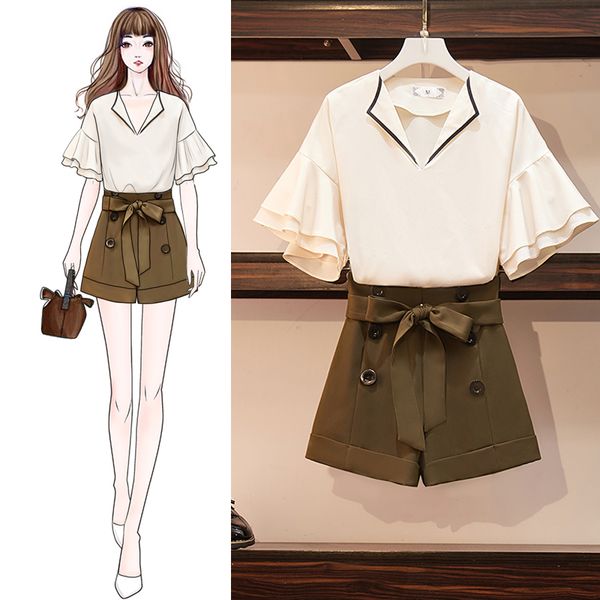 big size women's wear summer 2019 new fat sister's popular suit, Black;white 
big size women's wear summer 2019 new fat sister's popular suit, Black;white