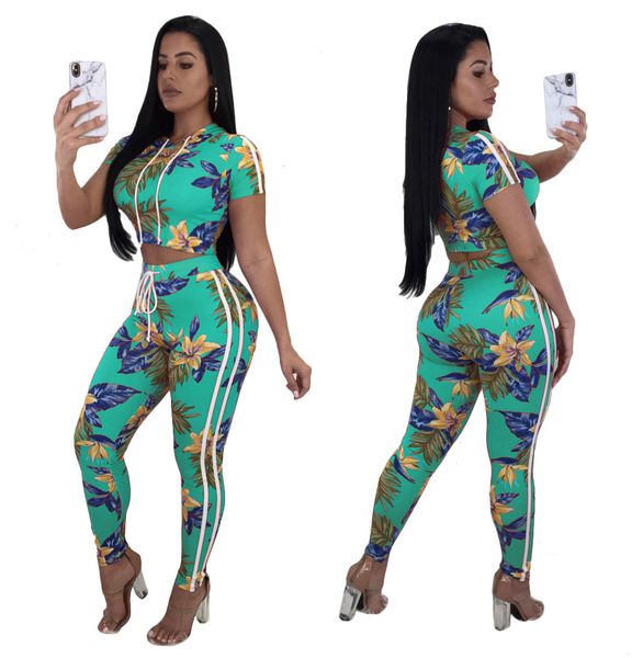 women's clothing hooded collar printed flowers summer two-piece set trousers suit, White
women's clothing hooded collar printed flowers summer two-piece set trousers suit, White