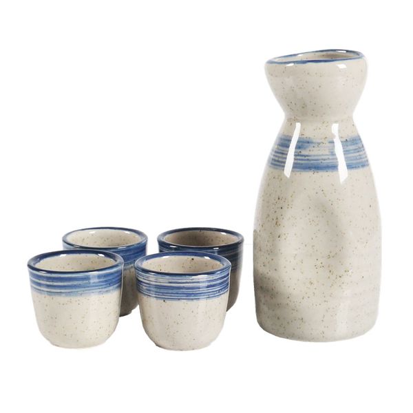 antique japanese sake set with 1 takuri bottle 4 ochoko cups hand painted blue lines pattern elegant asian drinkware gift
antique japanese sake set with 1 takuri bottle 4 ochoko cups hand painted blue lines pattern elegant asian drinkware gift