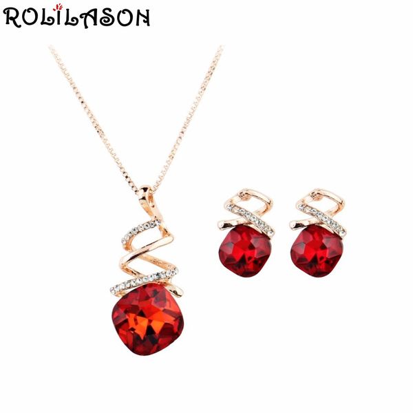 rolilason red square crystal zircon rose gold suit spring carnival pendant necklace earrings charm retro party gift js826, Silver
rolilason red square crystal zircon rose gold suit spring carnival pendant necklace earrings charm retro party gift js826, Silver