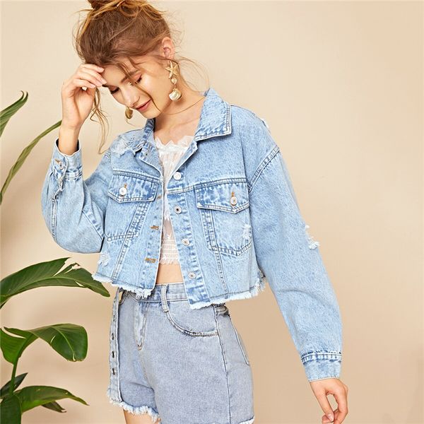 blue ripped frayed edge flakes crop denim jeans jacket women spring autumn single breasted casual outwear coat jackets, White;black
blue ripped frayed edge flakes crop denim jeans jacket women spring autumn single breasted casual outwear coat jackets, White;black