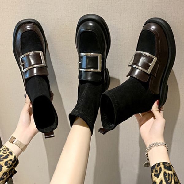 elastic boots net red 2020 new wild flat autumn winter plus velvet women's shoes boots women's british style, Black 
elastic boots net red 2020 new wild flat autumn winter plus velvet women's shoes boots women's british style, Black