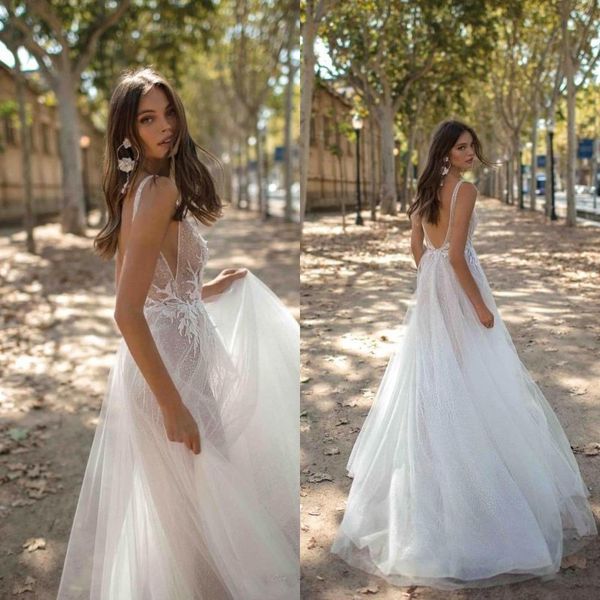 country bohemian a line wedding dresses long spaghetti v-neck backless lace tulle bridal gowns breta boho vestidos de novia bc2608, White
country bohemian a line wedding dresses long spaghetti v-neck backless lace tulle bridal gowns breta boho vestidos de novia bc2608, White