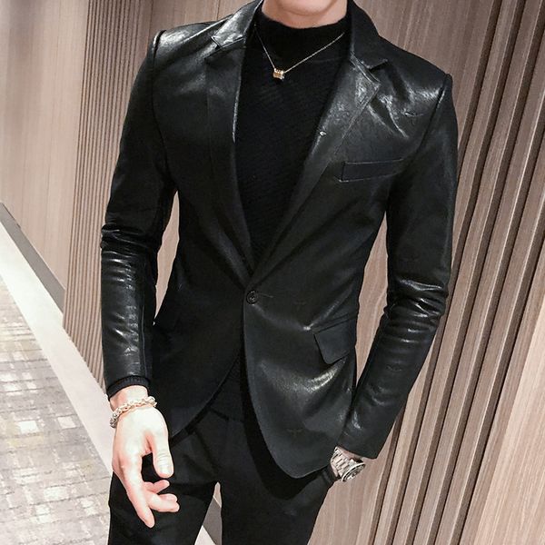 new faux leather mens blazer luxury double breasted pu male blazer fashion embroidery single breasted slim fit man, White;black
new faux leather mens blazer luxury double breasted pu male blazer fashion embroidery single breasted slim fit man, White;black