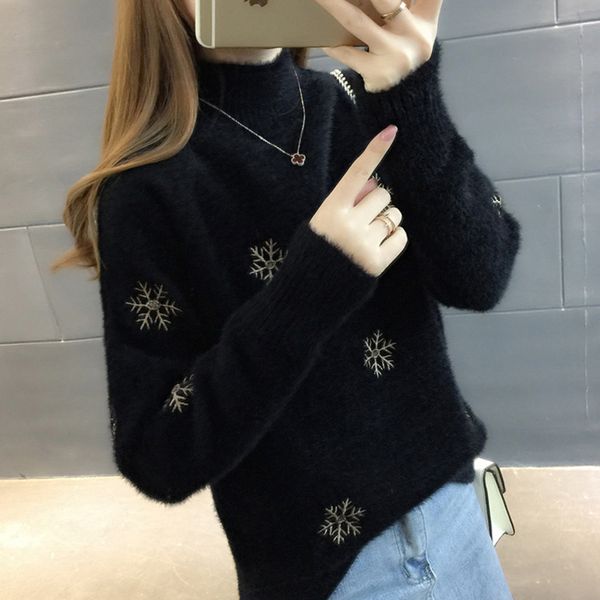 fmfssom spring women sweater turtleneck snowflake floral print knitwear loose fit female knitted classic pullovers, White;black
fmfssom spring women sweater turtleneck snowflake floral print knitwear loose fit female knitted classic pullovers, White;black
