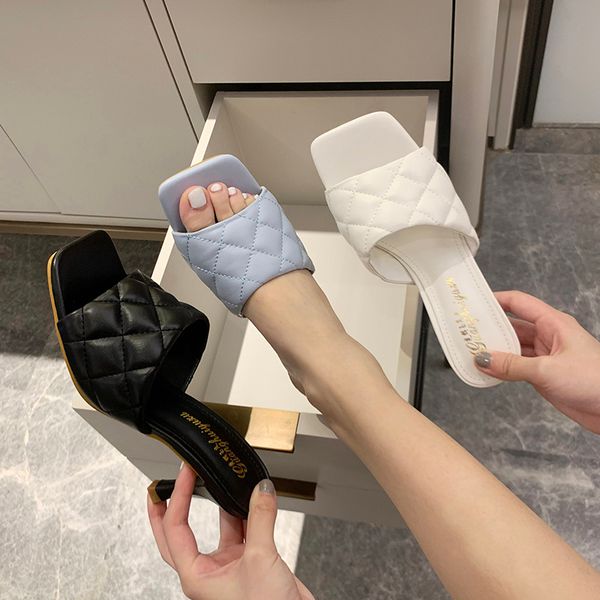 2020 summer slippers women high heels sewing slides fashion shallow heel mule fashion slip on slipper zapatos de mujer, Black 
2020 summer slippers women high heels sewing slides fashion shallow heel mule fashion slip on slipper zapatos de mujer, Black