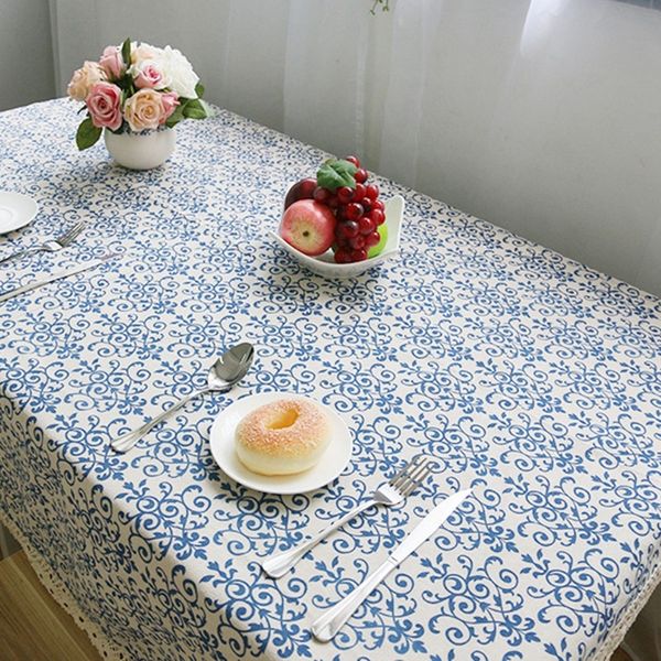 

retro linen cotton tablecloth washable coffee dinner blue and white porcelain table cloth for christmas wedding banquet table cloth