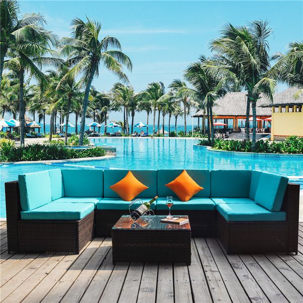 7 pcs patio furniture sofa blue cushion outdoor gadern sets us in stock fast ing