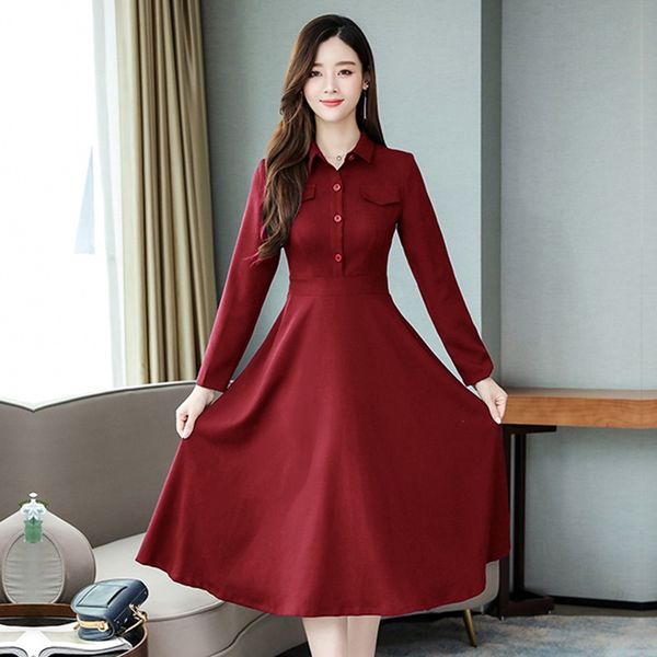 long-sleeved shirt dress 2020 fashion spring and autumn slim elegant women dresses plus size solid color casual ladies clothing, Black;gray
long-sleeved shirt dress 2020 fashion spring and autumn slim elegant women dresses plus size solid color casual ladies clothing, Black;gray
