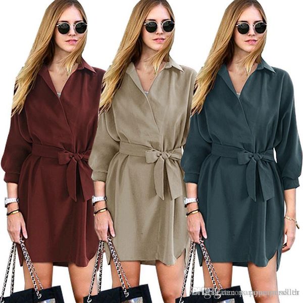 women designer summer dresse new loose fitting mid sleeve lapel shirt dresses mid length tunic lace up dress, Black;gray
women designer summer dresse new loose fitting mid sleeve lapel shirt dresses mid length tunic lace up dress, Black;gray