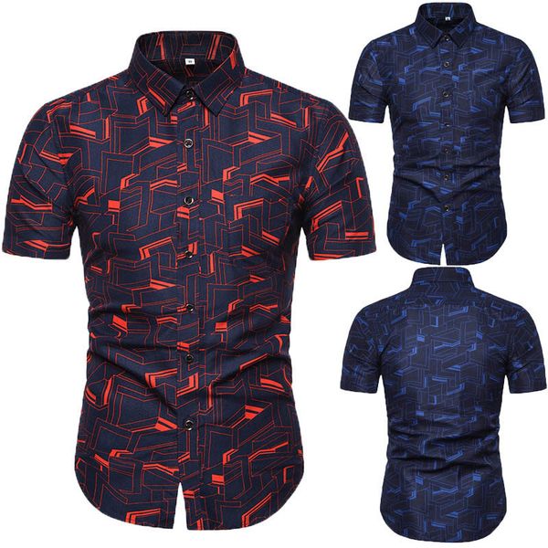 newly men print shirts short sleeves slim fit male casual for summer -5xl fif66, White;black