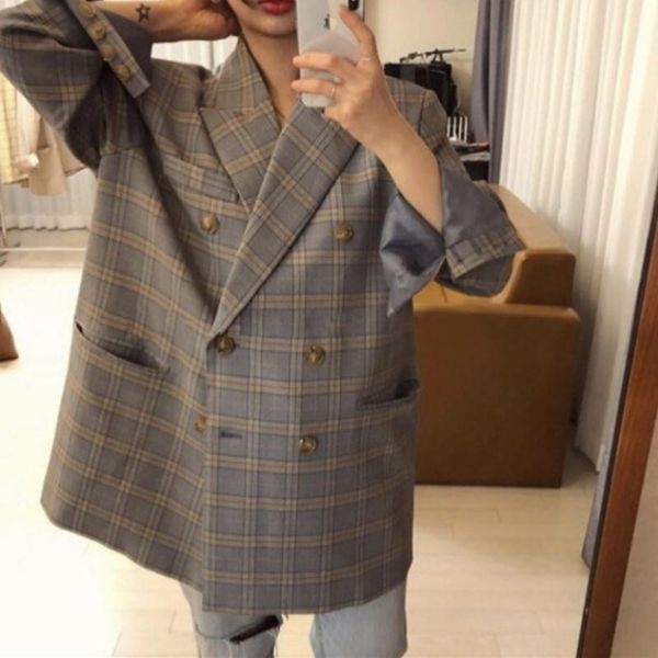 spring autumn new style loose sense of design retro mid-length plaid small suit oversize plaid blazer women's coat, White;black
spring autumn new style loose sense of design retro mid-length plaid small suit oversize plaid blazer women's coat, White;black