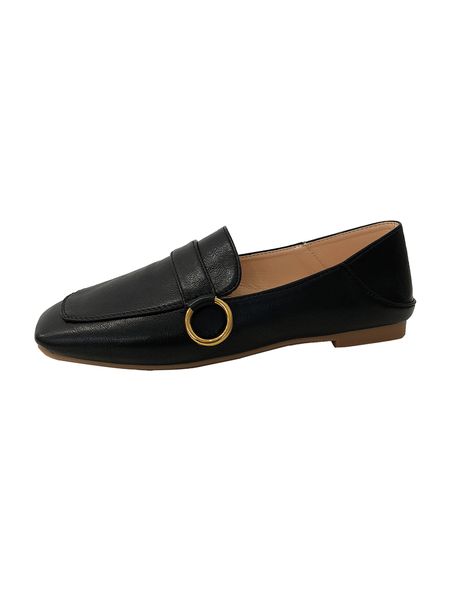 ins small leather shoes female 2019 spring new metal ring square head flat bottom loafers simple wild single shoes, Black
ins small leather shoes female 2019 spring new metal ring square head flat bottom loafers simple wild single shoes, Black