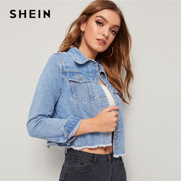 shein blue frayed edge flap pocket spring denim jacket coat women 2019 autumn streetwear single breasted ladies casual jackets, Black;brown
shein blue frayed edge flap pocket spring denim jacket coat women 2019 autumn streetwear single breasted ladies casual jackets, Black;brown
