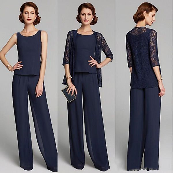 mother of the bride pant suits jewel neck floor length lace jackets chiffon pants suits party gowns formal, Black;red