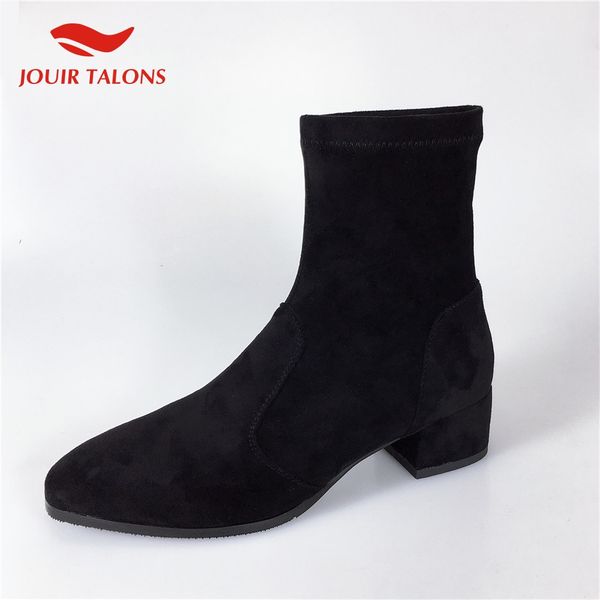2020 square toe sock shoes women boots chunky heels slip on elegant lady ankle boots shoes woman, Black
2020 square toe sock shoes women boots chunky heels slip on elegant lady ankle boots shoes woman, Black