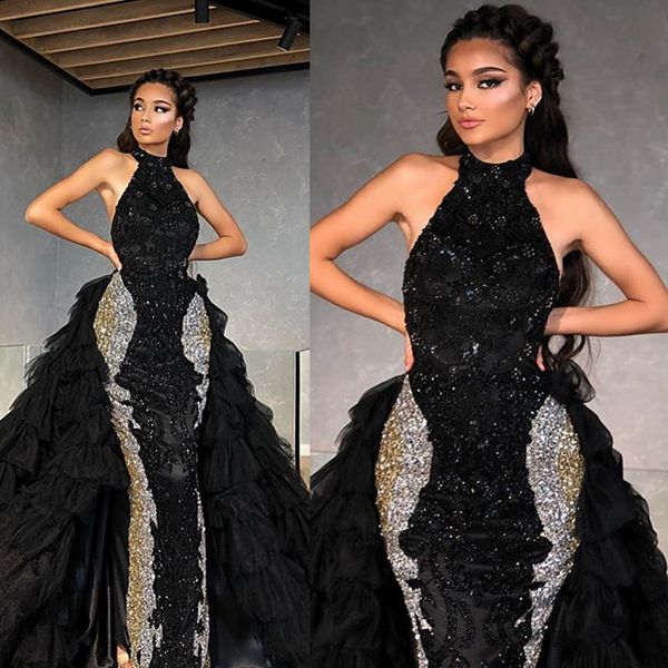2020 black mermaid evening dresses with long train halter beads sequins tulle prom dress floor lenght special occasion dresses, Black;red
2020 black mermaid evening dresses with long train halter beads sequins tulle prom dress floor lenght special occasion dresses, Black;red