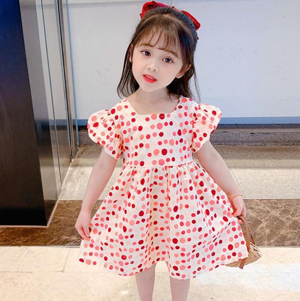 Ins New Summer New Girls' Short Sleeve Polka Dot Dress Korean Small And Medium-sized Children's Close Waist Open Back Children