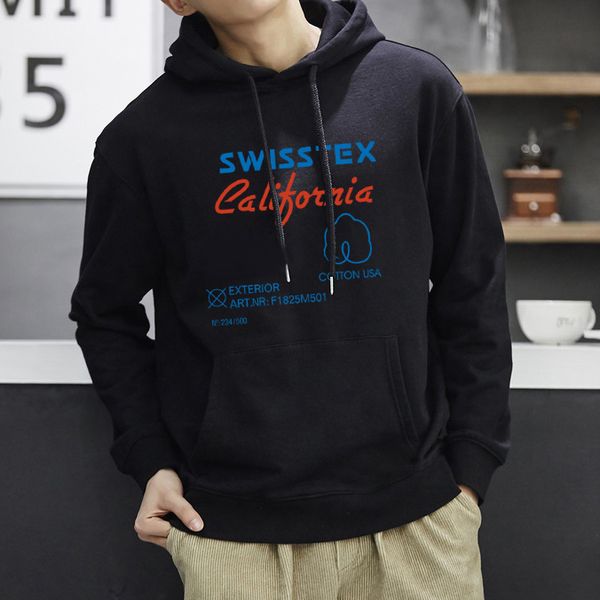 

бренд мужская толстовка swisstex california letters печати свитер дизайнер толстовки пуловеры повседневная высокое качество спорт бег черный, Black