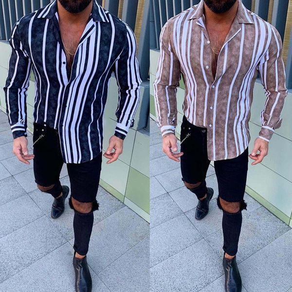2020 men's casual shirt europe america spring autumn men's long sleeve print slim striped fashion shirt lapel clothing, White;black
2020 men's casual shirt europe america spring autumn men's long sleeve print slim striped fashion shirt lapel clothing, White;black