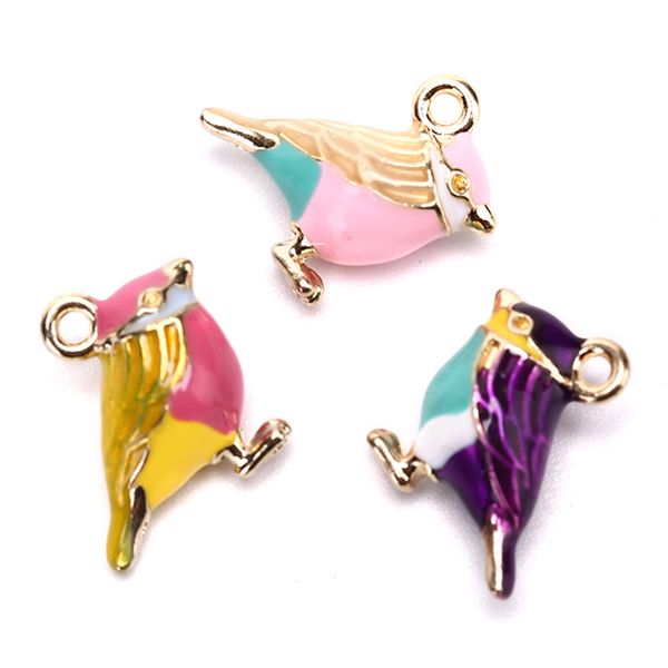 

10pcs alloy charms animal cute animal 3d bird drops oil handmade charms pendant for diy necklace jewelry accessories, Bronze;silver