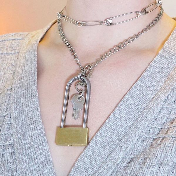 cool punk bronze padlock chain link choker necklace lock metal chains square lock, Silver
cool punk bronze padlock chain link choker necklace lock metal chains square lock, Silver
