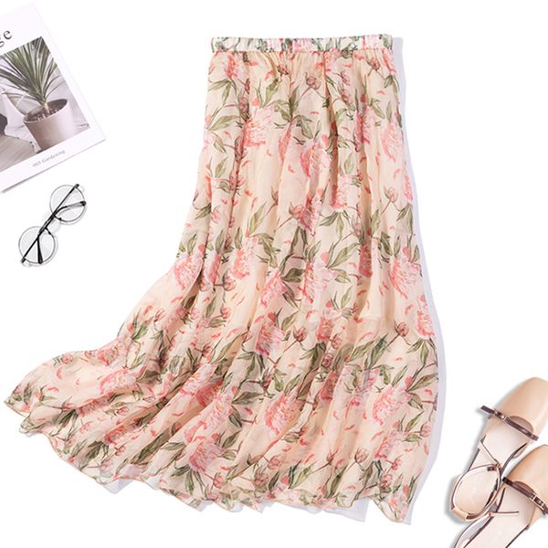 women's 100% silk maxi skirt fresh floral two-layer pleated long skirt summer beach jn463, Black
women's 100% silk maxi skirt fresh floral two-layer pleated long skirt summer beach jn463, Black