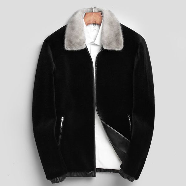real fur coat natural wool coat winter jacket men clothes mens real mink fur collar warm outwear veste homme l17721 yy333, Black 
real fur coat natural wool coat winter jacket men clothes mens real mink fur collar warm outwear veste homme l17721 yy333, Black