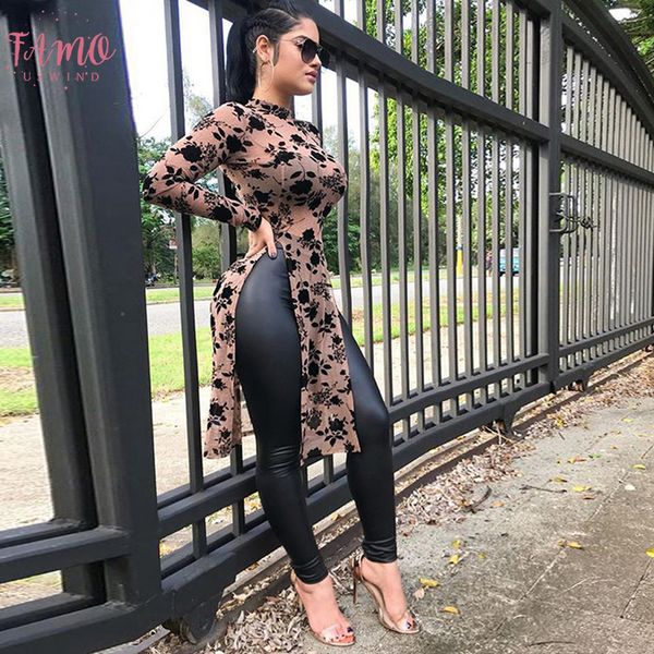 high polyester street casual t shirt feme summer flower print turtleneck long sleeve tees double side high split long tees, White
high polyester street casual t shirt feme summer flower print turtleneck long sleeve tees double side high split long tees, White