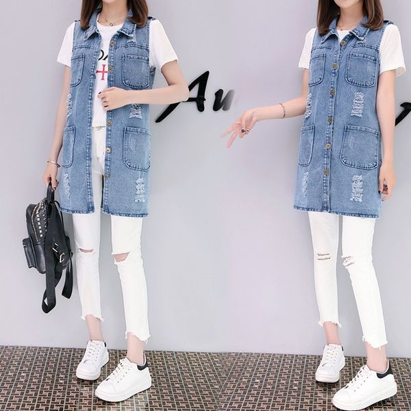 new plus size jacket sleeveless cardigan ladies jeans waistcoats long denim vest women jacket -85, Black;white
new plus size jacket sleeveless cardigan ladies jeans waistcoats long denim vest women jacket -85, Black;white