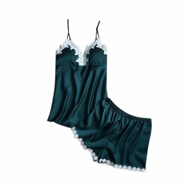 women lace stitching +pants suit summer silk pillow pad candy color sling pajamas set, Blue;gray
women lace stitching +pants suit summer silk pillow pad candy color sling pajamas set, Blue;gray