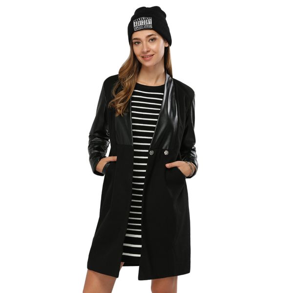 azulina 2019 women dress elegant turn-down collar long sleeve pu spliced sheath color women overcoat on sale, Black
azulina 2019 women dress elegant turn-down collar long sleeve pu spliced sheath color women overcoat on sale, Black