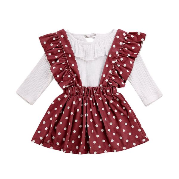 2019 autumn newborn baby girl ruffle long sleeve bodysuit strap dots skirt outfit clothes sets, White
2019 autumn newborn baby girl ruffle long sleeve bodysuit strap dots skirt outfit clothes sets, White