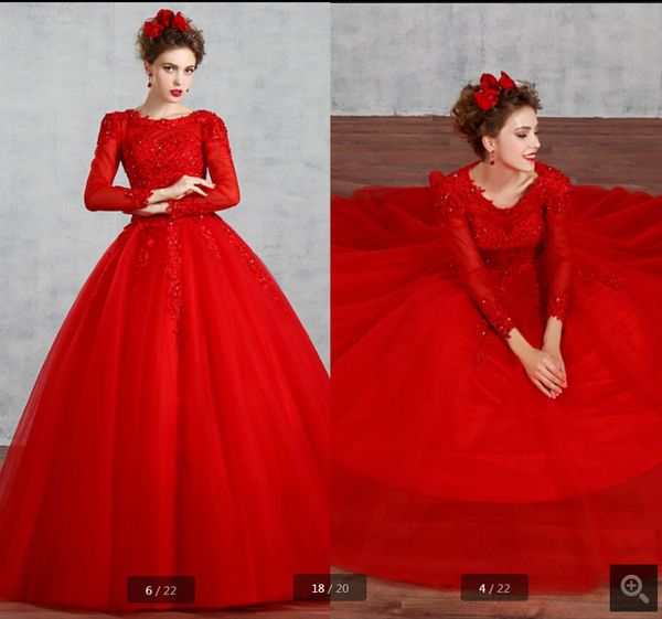 2019 new arrival red lace appliques ball gown prom dresses long sleeve scoop neckline beaded sequins hollow back corset prom gowns, Black
2019 new arrival red lace appliques ball gown prom dresses long sleeve scoop neckline beaded sequins hollow back corset prom gowns, Black