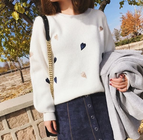sweet round neck girls cashmere sweater autumn lantern sleeve sweaters with embroidery love heart knitted pullover, White
sweet round neck girls cashmere sweater autumn lantern sleeve sweaters with embroidery love heart knitted pullover, White