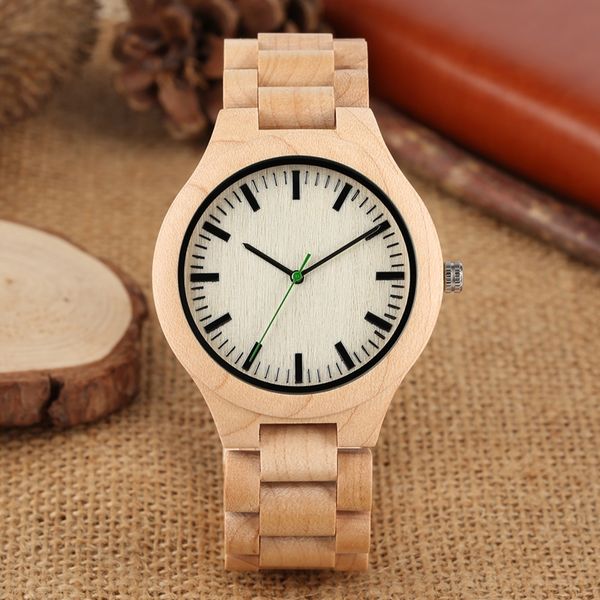 

simple wood watch men's full durable maple wooden adjustable strap quartz wristwatch hour clock present a great gift for men, Slivery;brown