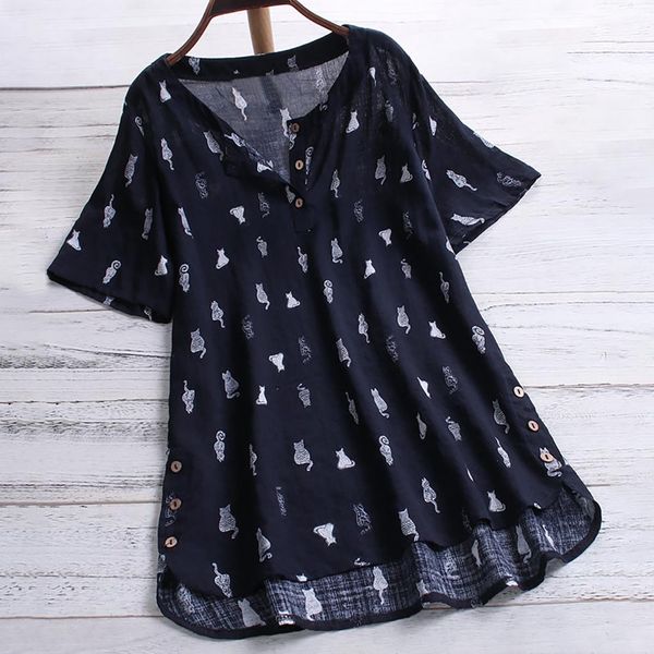 womens and blouses vintage v-neck casual cat print button plus size women clothing blouse shirt blusas de verano 2019, White
womens and blouses vintage v-neck casual cat print button plus size women clothing blouse shirt blusas de verano 2019, White