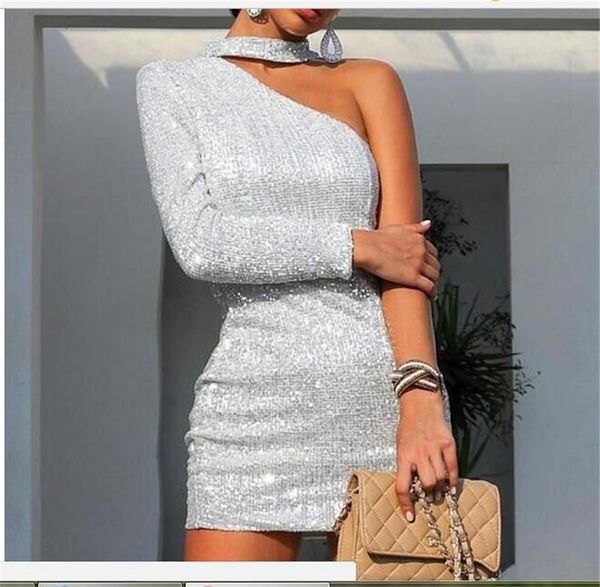 one shoulder women prom dresses slim elegant silver wire long sleeved bodycon dresses fashion womens party dresses, White;black
one shoulder women prom dresses slim elegant silver wire long sleeved bodycon dresses fashion womens party dresses, White;black