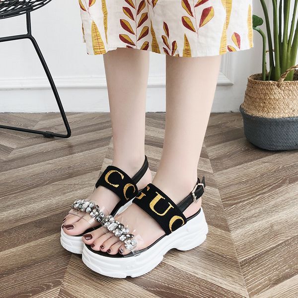 spring and summer sponge cake heel transparent water drill sandal female open toe back clasp cloth face heighten recreational female shoe, Black
spring and summer sponge cake heel transparent water drill sandal female open toe back clasp cloth face heighten recreational female shoe, Black